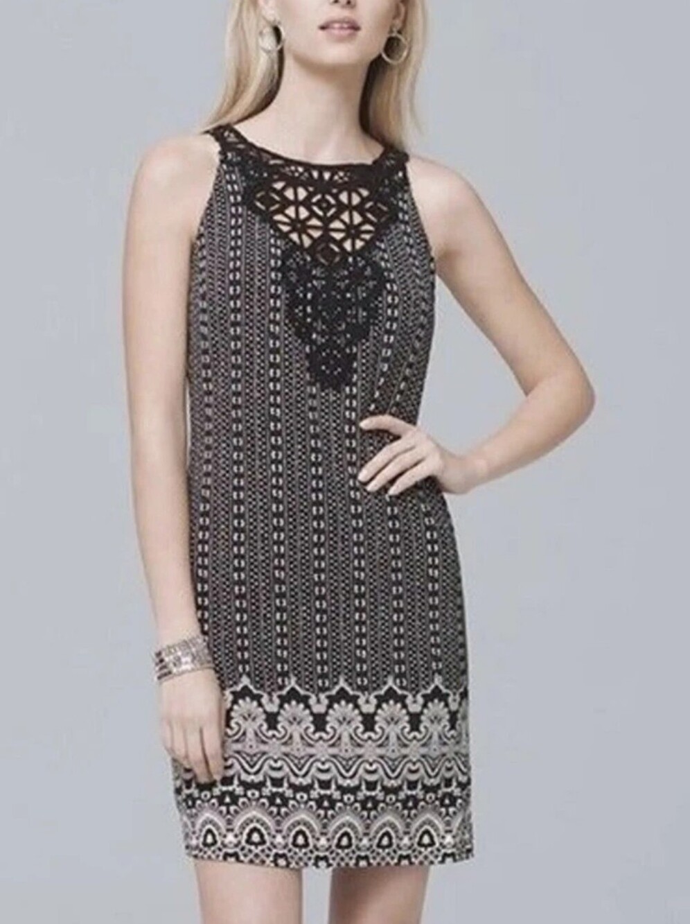 White House Black Market Sleeveless Crochet Neck Mini Dress New With Tags
